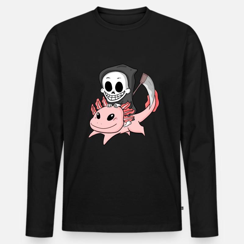 Sensenmann und Axolotl - Männer Premium Bio Langarmshirt - Schwarz