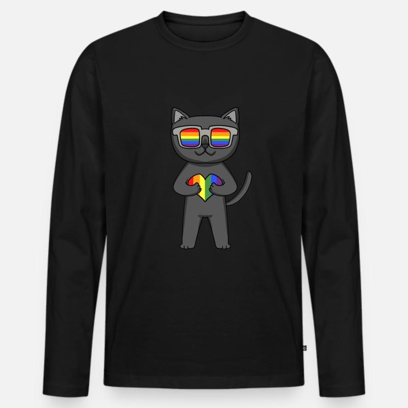 LGBT Katze Bombay Regenbogen - Männer Premium Bio Langarmshirt - Schwarz