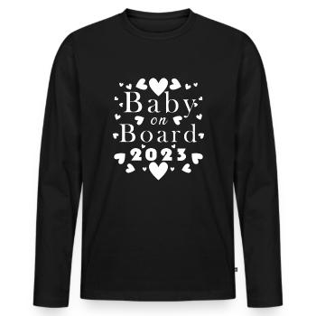 Bébé à bord grossesse enceinte 2023 - T-shirt manches longues Premium bio Homme - noir - Devant - Nico (187cm)