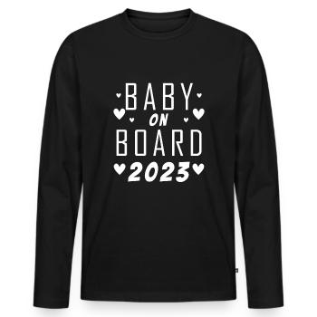 Bébé à bord grossesse enceinte 2023 - T-shirt manches longues Premium bio Homme - noir - Devant - Nico (187cm)