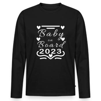 Bébé à bord grossesse enceinte 2023 - T-shirt manches longues Premium bio Homme - noir - Devant - Nico (187cm)