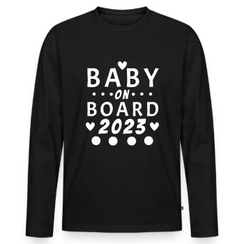 Bébé à bord grossesse enceinte 2023 - T-shirt manches longues Premium bio Homme - noir - Devant - Nico (187cm)