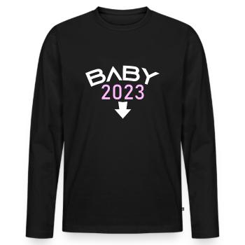 Fille Bébé Fille 2023 Enceinte - T-shirt manches longues Premium bio Homme - noir - Devant - Nico (187cm)