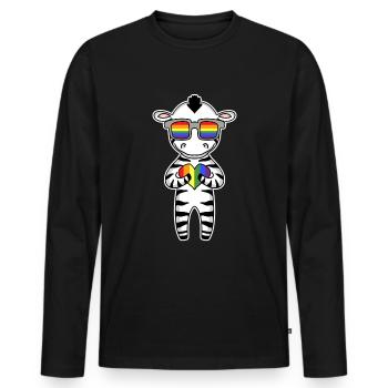 LGBT Tier Zebra Regenbogen - Männer Premium Bio Langarmshirt - Schwarz - Vorne - Nico (187cm)