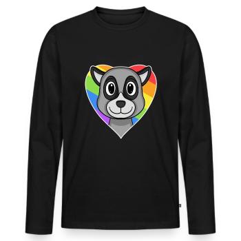 LGBT Animal Lemur Rainbow Heart - T-shirt manches longues Premium bio Homme - noir - Devant - Nico (187cm)