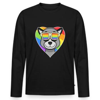 LGBT Animal Lemur Rainbow Heart - T-shirt manches longues Premium bio Homme - noir - Devant - Nico (187cm)