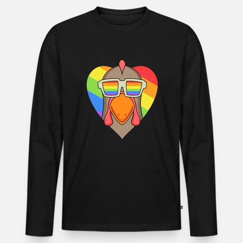LGBT Tier Huhn Regenbogen Herz - Männer Premium Bio Langarmshirt - Schwarz