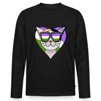 Genderqueer Chat Lgbt Bobtail japonais - T-shirt manches longues Premium bio Homme - noir - Devant - Nico (187cm)