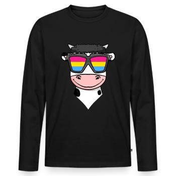 Pansexuell Kuh - Kuh mit Brille - Männer Premium Bio Langarmshirt - Schwarz - Vorne - Nico (187cm)