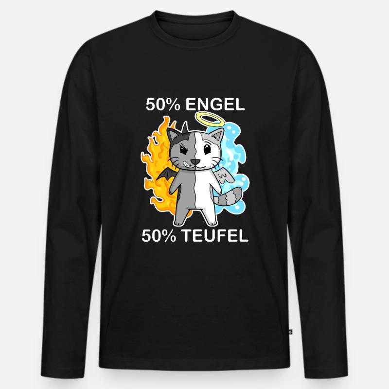 Katze Engel und Teufel - Männer Premium Bio Langarmshirt - Schwarz