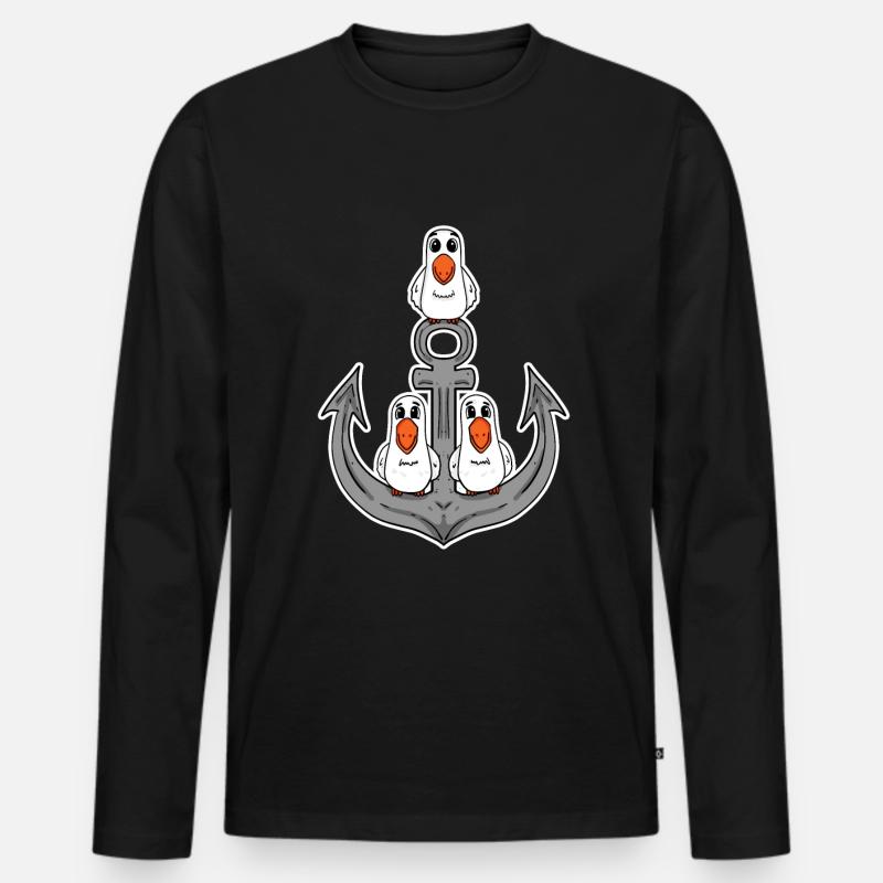 Möwen Möwe Anker - Männer Premium Bio Langarmshirt - Schwarz