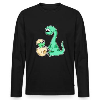 Dinosaurier mit Baby Dinosaurier - Männer Premium Bio Langarmshirt - Schwarz - Vorne - Nico (187cm)