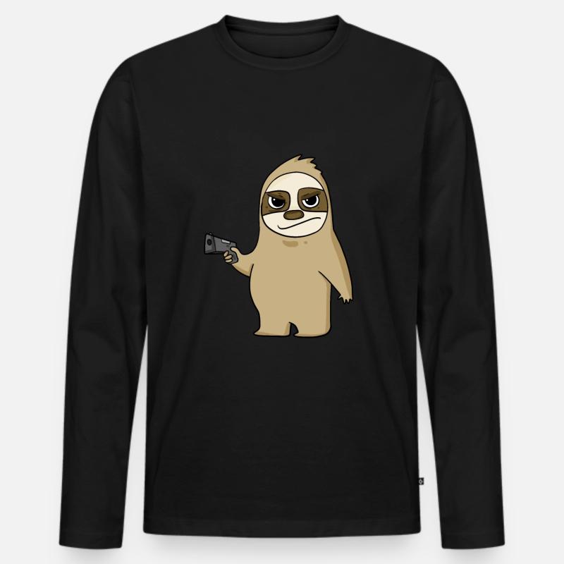 Faultier mit Pistole - Männer Premium Bio Langarmshirt - Schwarz