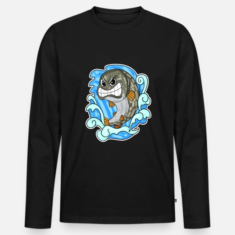 Hecht Fisch - Männer Premium Bio Langarmshirt - Schwarz