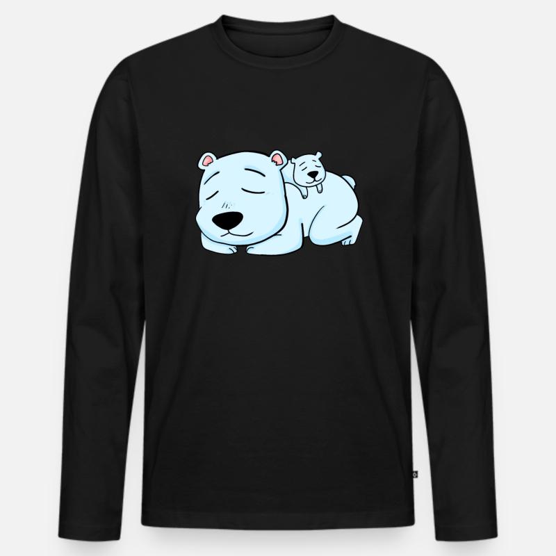 Eisbär mit Baby Eisbär - Männer Premium Bio Langarmshirt - Schwarz