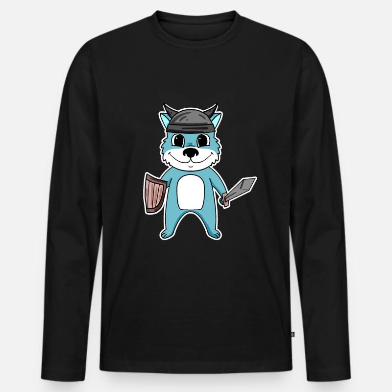 Wikinger Wolf - Männer Premium Bio Langarmshirt - Schwarz