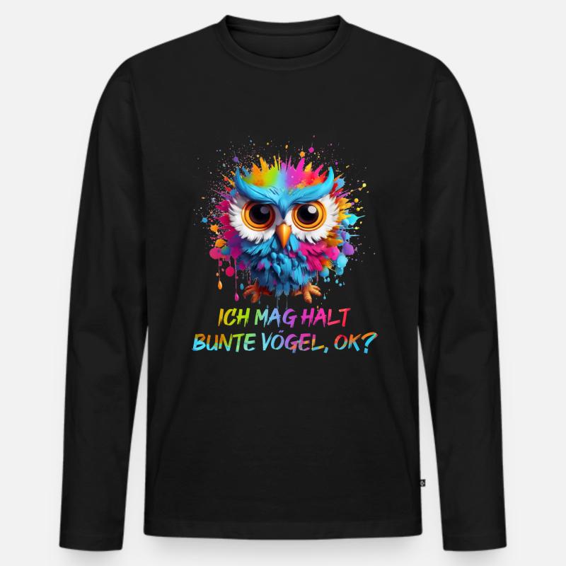 LUSTIGE BUNTE EULE - Männer Premium Bio Langarmshirt - Schwarz
