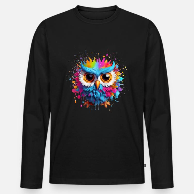 BUNTE EULE - Männer Premium Bio Langarmshirt - Schwarz