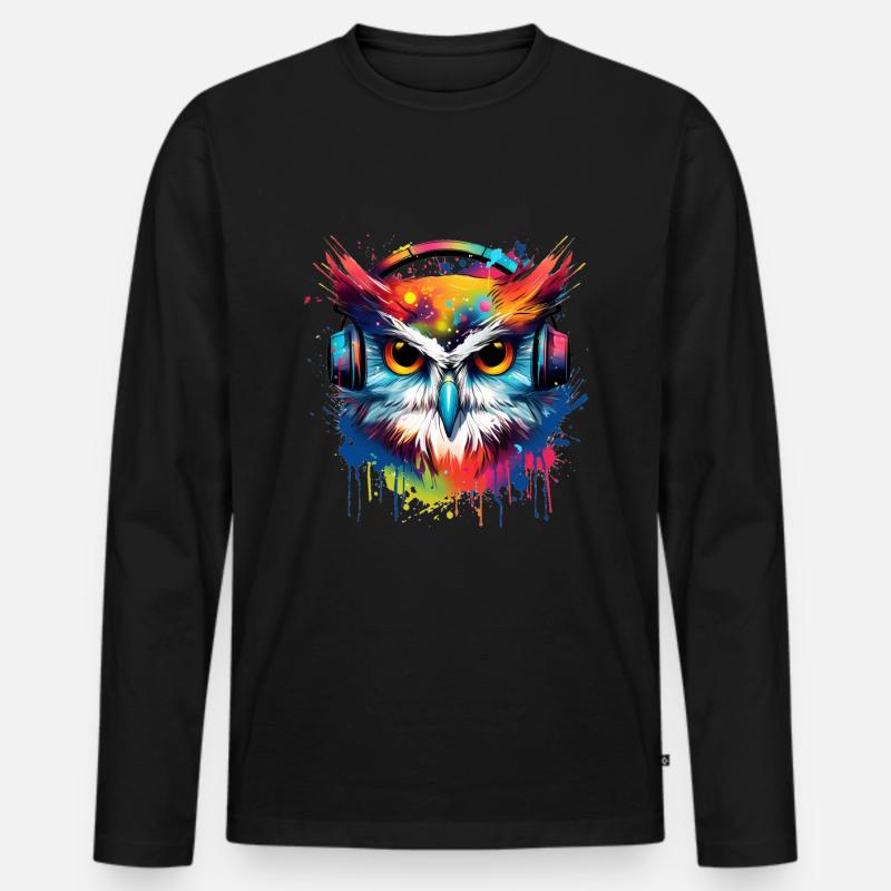 BUNTE EULE - Männer Premium Bio Langarmshirt - Schwarz
