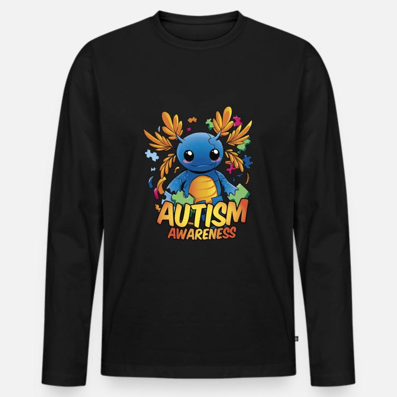 Lustiges Axolotl Autismus - Männer Premium Bio Langarmshirt - Schwarz