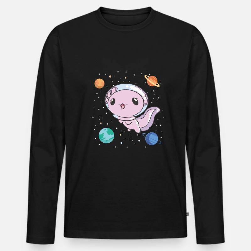 Lustiges Axolotl Weltraum - Männer Premium Bio Langarmshirt - Schwarz