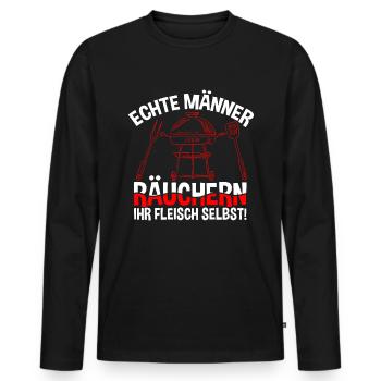 Grillmeister Bbq Passion Barbecue Grillen - Männer Premium Bio Langarmshirt - Schwarz - Vorne - Nico (187cm)