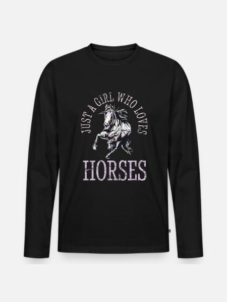 Horse Fan Racing Riding Head Sayings Farm Barn - Männer Premium Bio Langarmshirt - Schwarz
