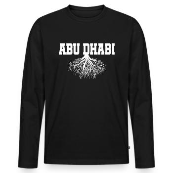 Entdecken Sie das Abu Dhabi Dubai Design der - Männer Premium Bio Langarmshirt - Schwarz - Vorne - Nico (187cm)