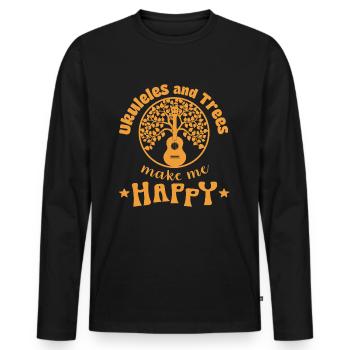 Ukuleles and Trees make me Happy orange - Men's Premium Organic Long Sleeve Shirt - black - Front - Nico (187cm)
