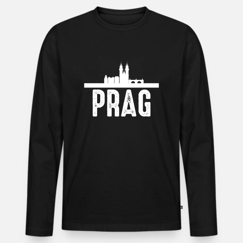 Prag - Männer Premium Bio Langarmshirt - Schwarz