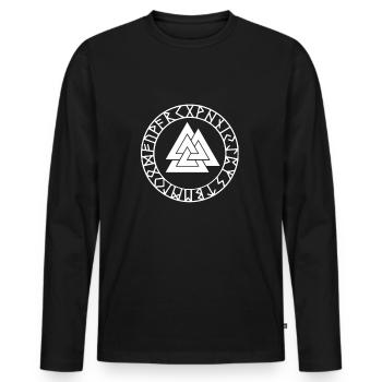 Wikinger | Valknut Wotansknoten | Odin | Nordisch - Männer Premium Bio Langarmshirt - Schwarz - Vorne - Nico (187cm)