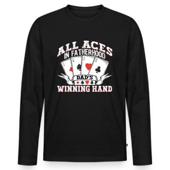 All Aces In Fatherhood Winning Hand Retro Dad - Men's Premium Organic Long Sleeve Shirt - black - Front - Nico (187cm)