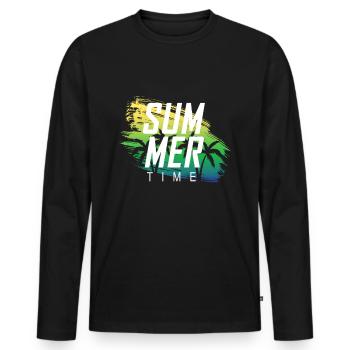 Heure d'été - T-shirt manches longues Premium bio Homme - noir - Devant - Nico (187cm)