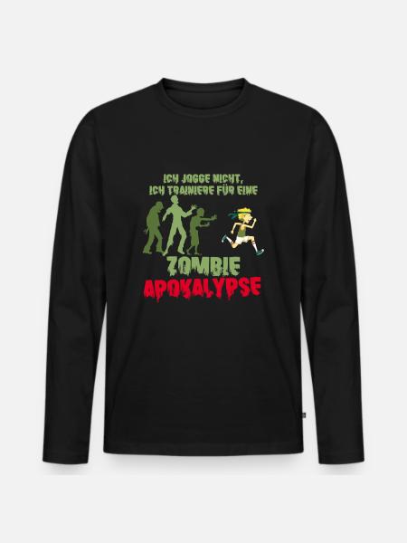 Halloween Zombie Joggen Shirt Laufen Jogging - Männer Premium Bio Langarmshirt - Schwarz