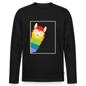 RAINBOW ALPACA - Männer Premium Bio Langarmshirt - Schwarz - Vorne - Nico (187cm)