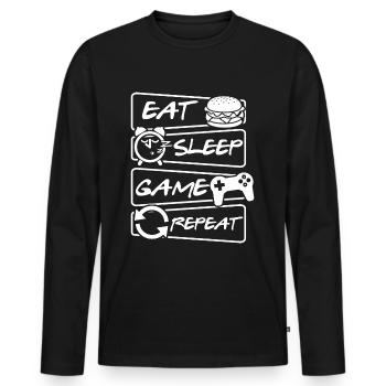 Eat Sleep Game Repeat - Gamer - Männer Premium Bio Langarmshirt - Schwarz - Vorne - Nico (187cm)