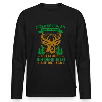 Jäger - Männer Premium Bio Langarmshirt - Schwarz - Vorne - Nico (187cm)