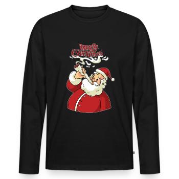 Merry Christmas, Funny Shirt, Smoking Santa, Weed - Men's Premium Organic Long Sleeve Shirt - black - Front - Nico (187cm)