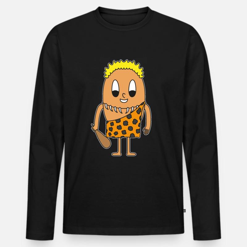 Steinzeitmann Ei - Männer Premium Bio Langarmshirt - Schwarz