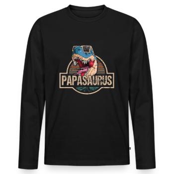 Papasaurus Rex Retro Dinosaurier Papa Rex Vatertag - Männer Premium Bio Langarmshirt - Schwarz - Vorne - Nico (187cm)
