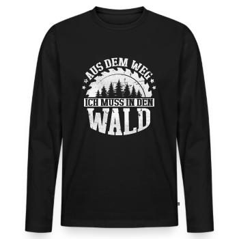 Holzfäller Spruch Aus dem Weg ich muss in den Wald - Männer Premium Bio Langarmshirt - Schwarz - Vorne - Nico (187cm)