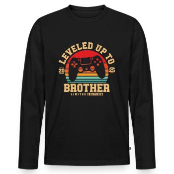 Promoted to Brother 2025 - Men's Premium Organic Long Sleeve Shirt - black - Front - Nico (187cm)