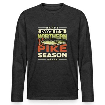 pêche, brochet, nord, - T-shirt manches longues Premium bio Homme - anthracite chiné - Devant - Nico (187cm)