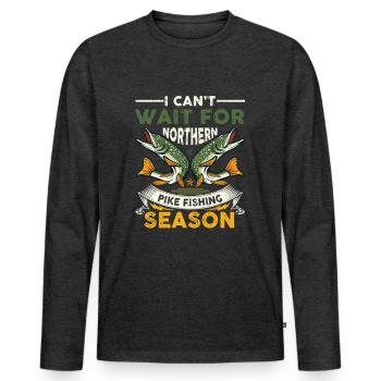 pêche, brochet, nord, - T-shirt manches longues Premium bio Homme - anthracite chiné - Devant - Nico (187cm)