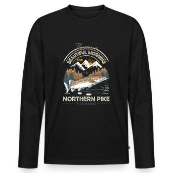 pêche, brochet, nord, - T-shirt manches longues Premium bio Homme - noir - Devant - Nico (187cm)
