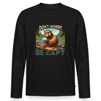 Ne vous inquiétez pas, soyez capy - Vêtements pour les amoureux de Capybara - T-shirt manches longues Premium bio Homme - noir - Devant - Nico (187cm)