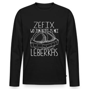 Zefix wo zum deifi is mei Leberkas lustiger Spruch - Männer Premium Bio Langarmshirt - Schwarz - Vorne - Nico (187cm)