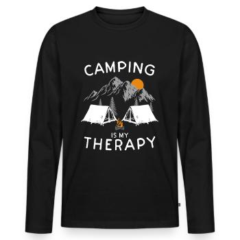 Camping is my Therapy. Camping in nature. - Men's Premium Organic Long Sleeve Shirt - black - Front - Nico (187cm)