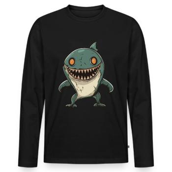 Hai Halloween Lustig Zombie - Männer Premium Bio Langarmshirt - Schwarz - Vorne - Nico (187cm)