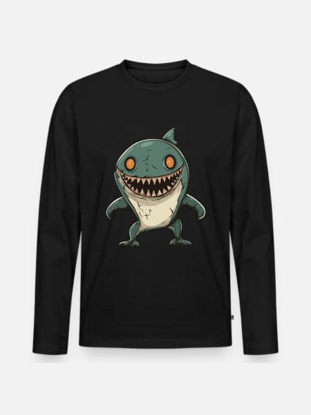 Shark Halloween Funny Zombie - Men's Premium Organic Long Sleeve Shirt - black